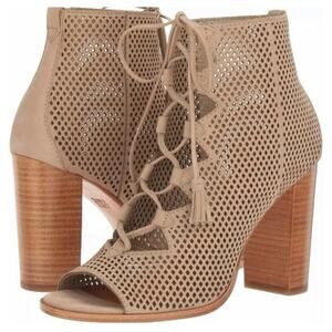 Frye Gabby Perforated Ghillie Corset Lace Up Boho Booties Taupe Tan 7.5 $328